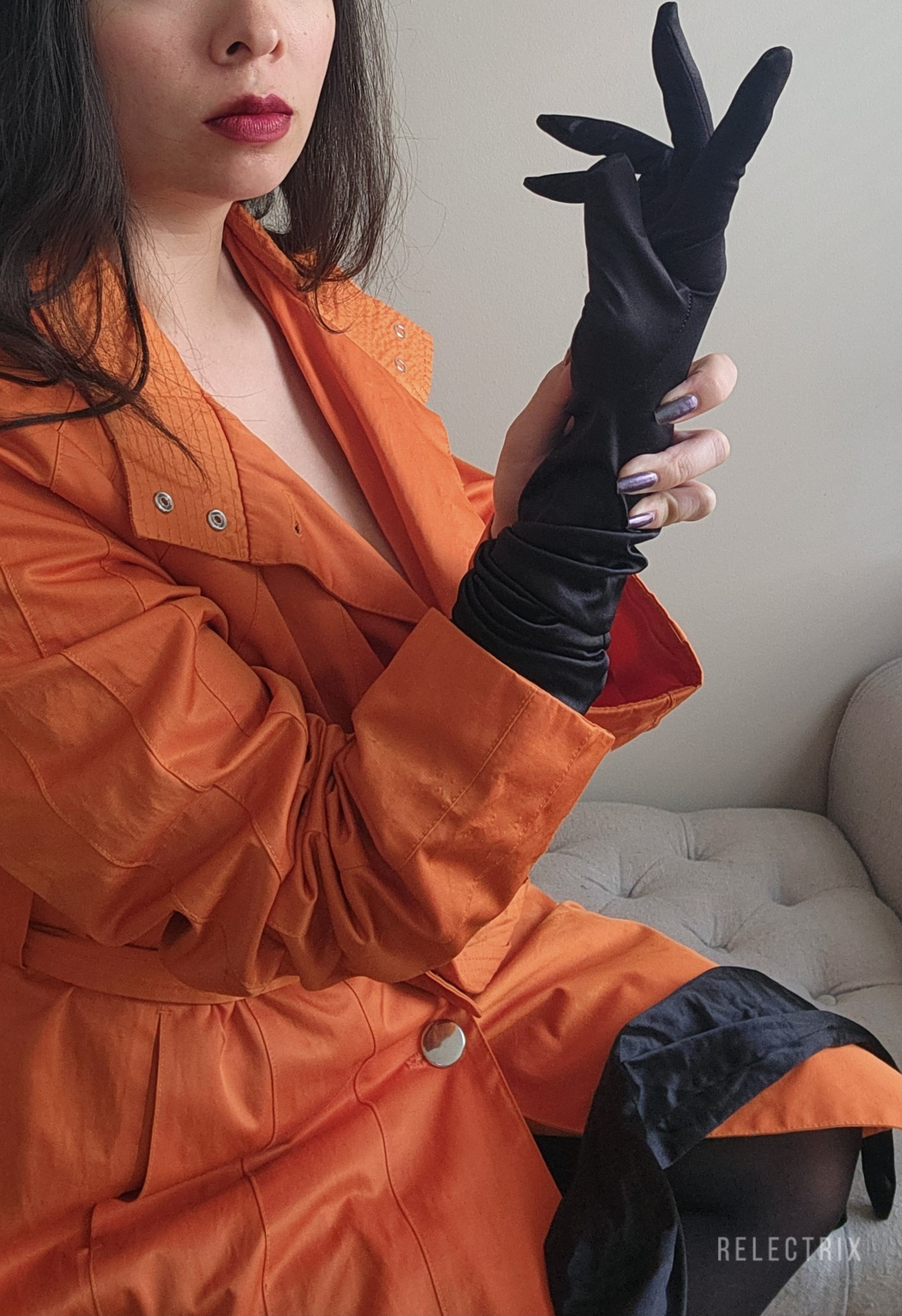 Orange Trenchcoat And Black Gloves Photoset