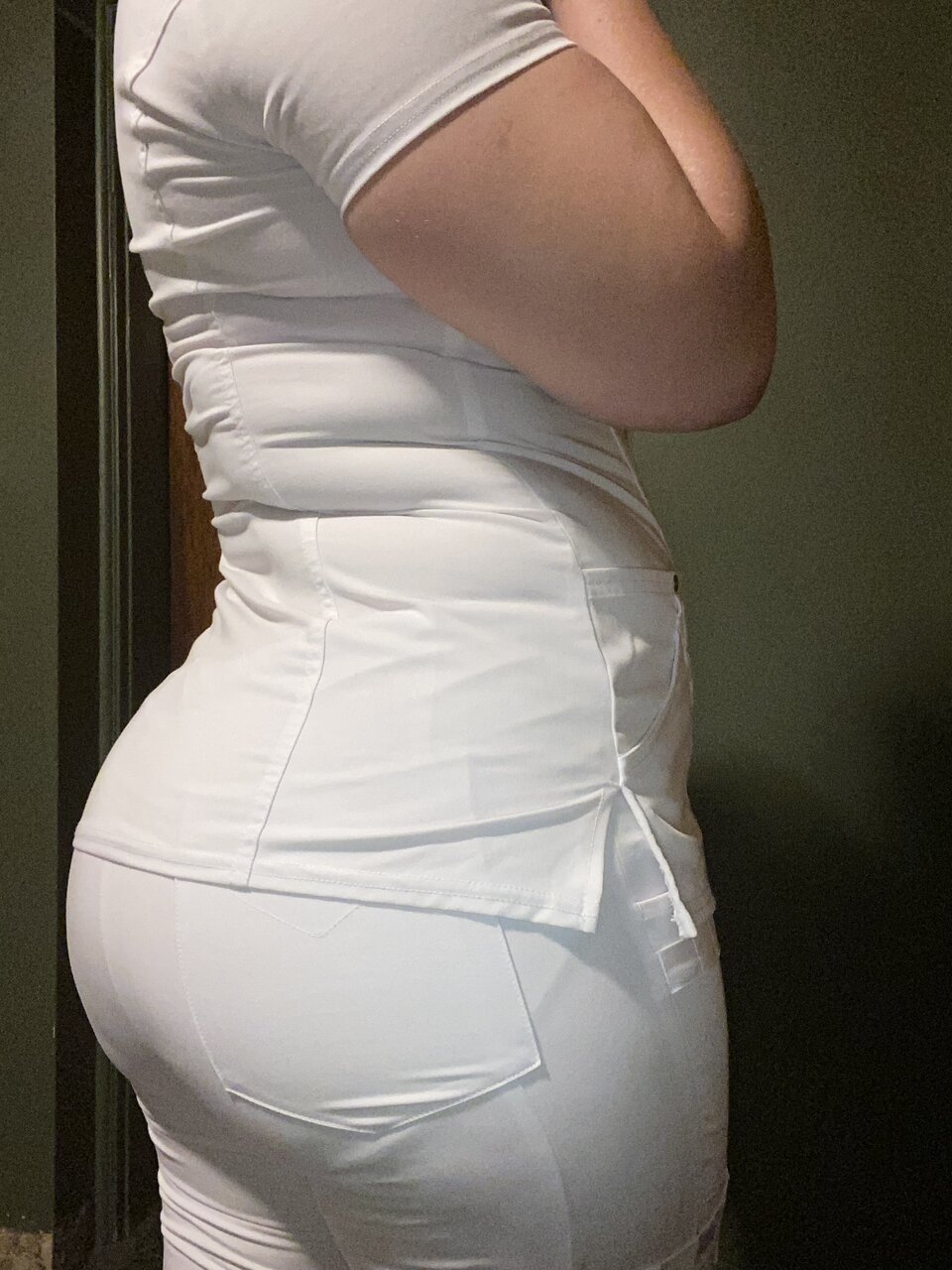 White Nurse Scrubs And Red Bra