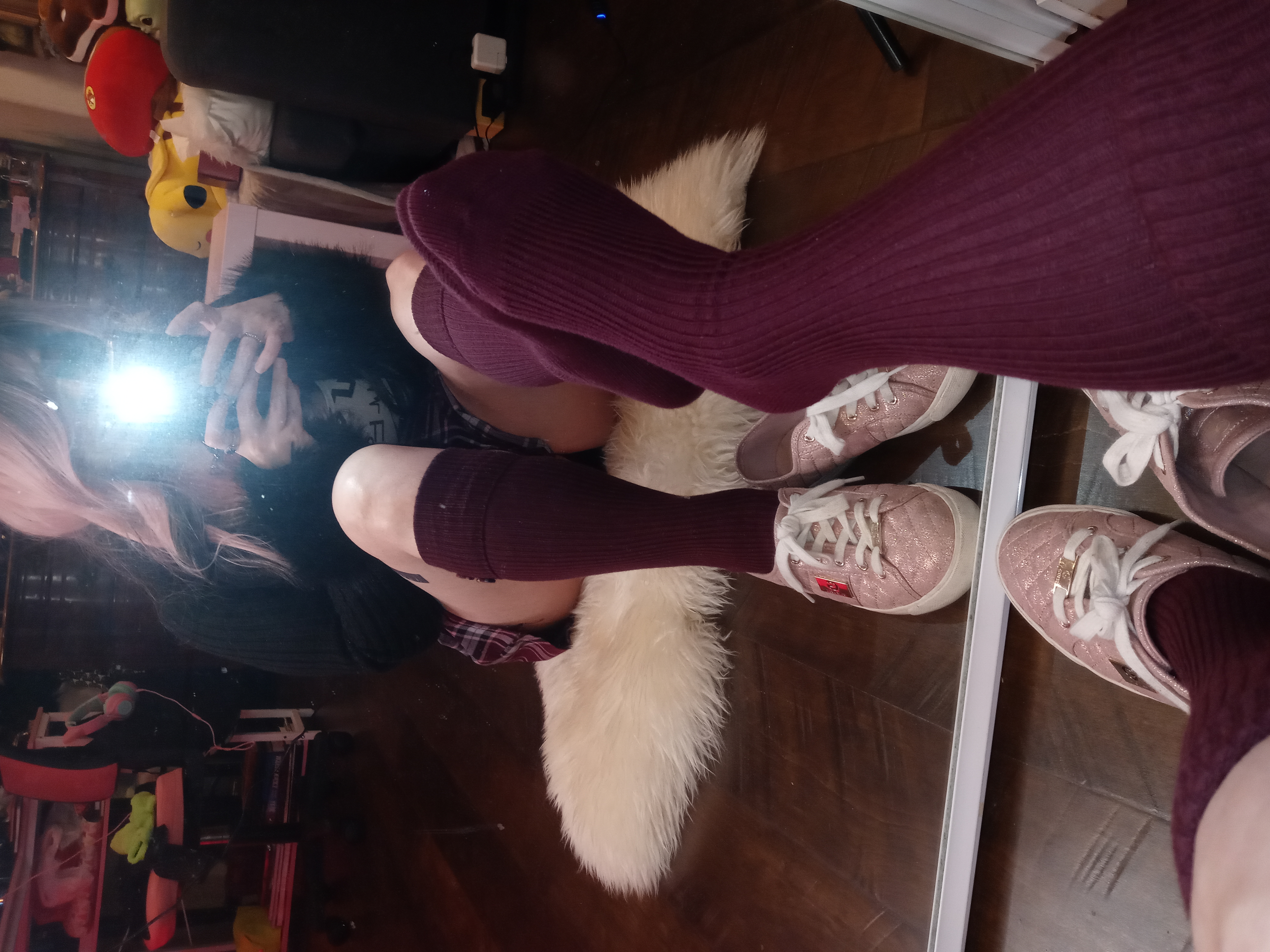 Skirt, Socks And Sneakers In The Mirror Tease