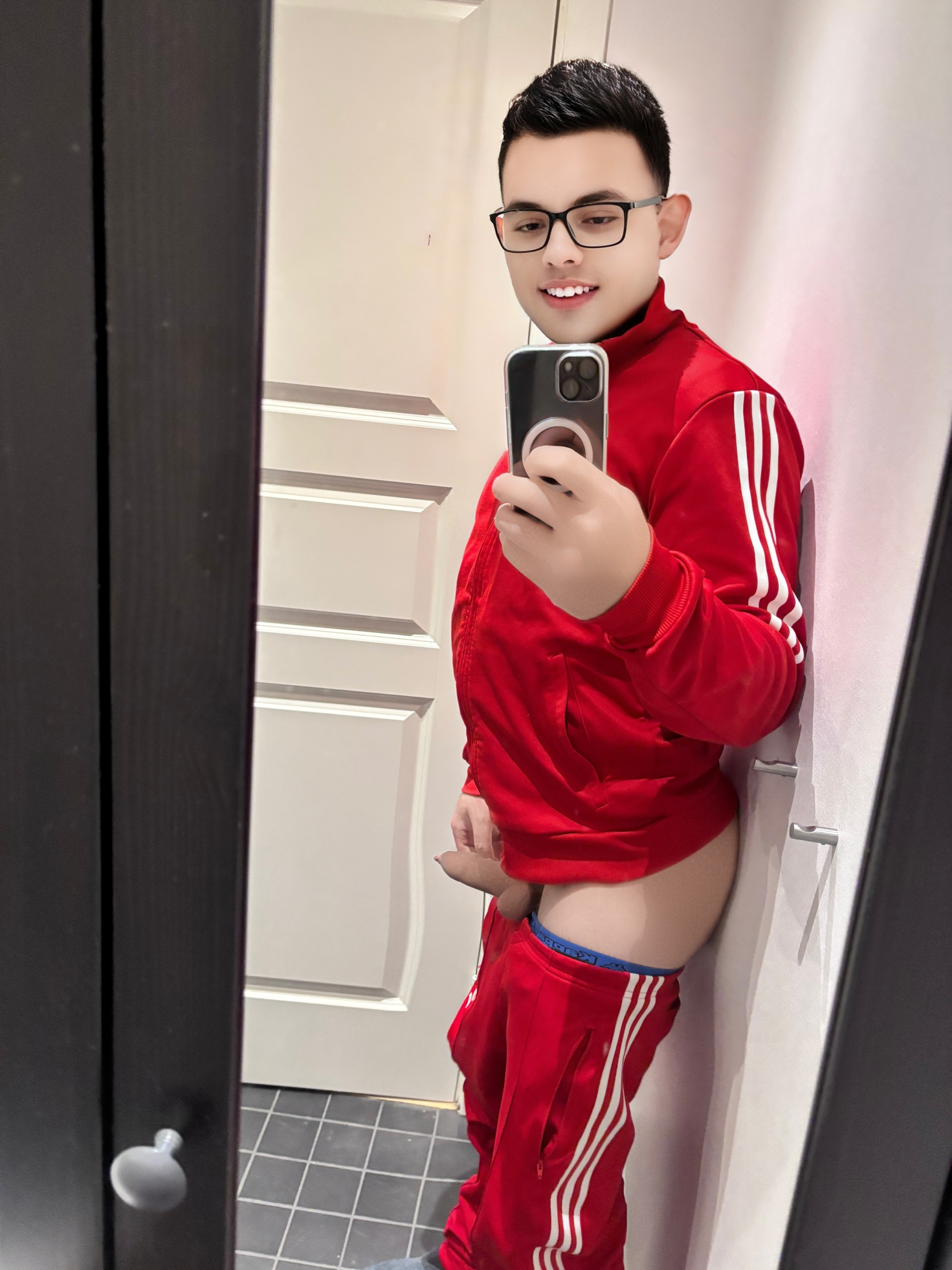 Red Jogging Pants Pulled Down