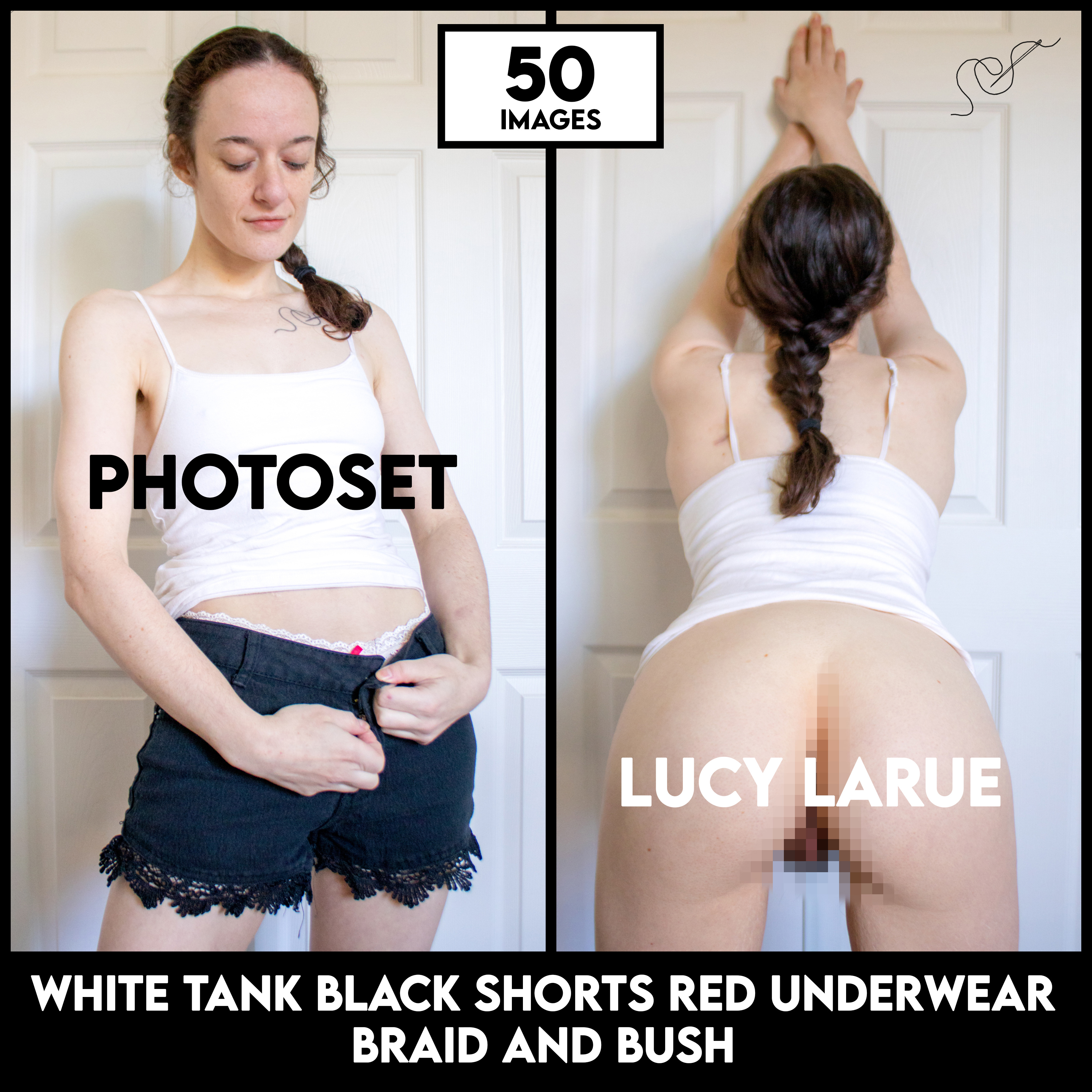 White Tank Black Shorts Red Underwear Braid And Bush Photoset